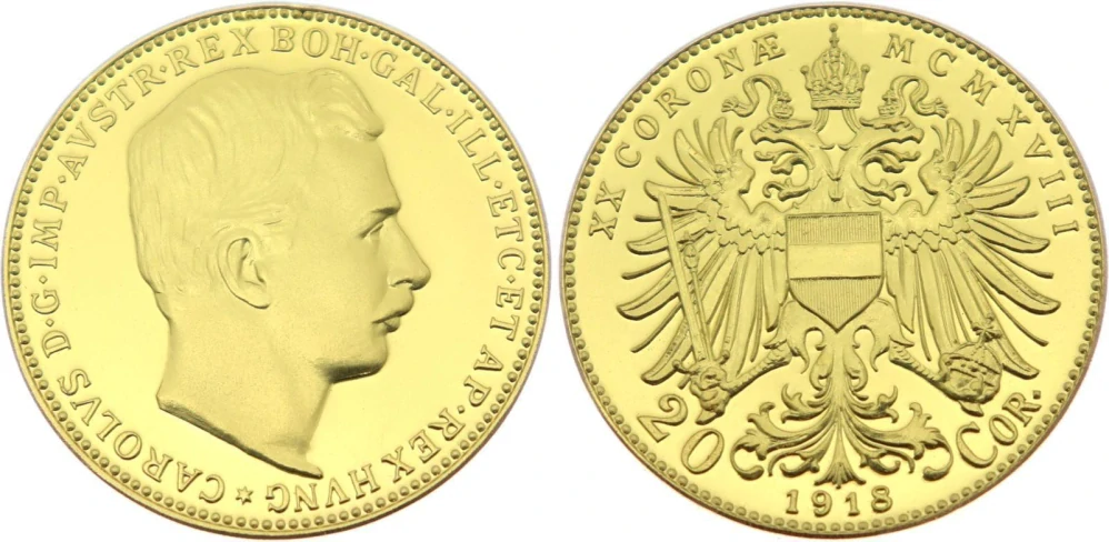 20 koruna 1918 - císař Karel I. - novoražba