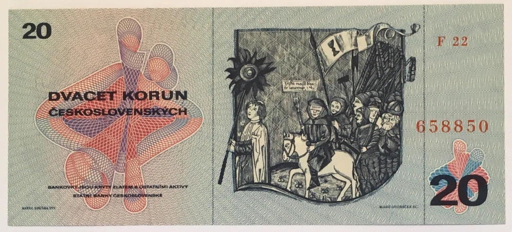 20 Kčs 1970 , F22, č. 658850 , UNC