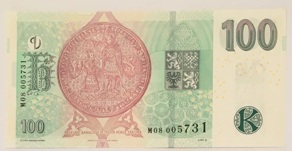Bankovka 100 Kč s přítiskem ČNB, 2019 , M08 , UNC