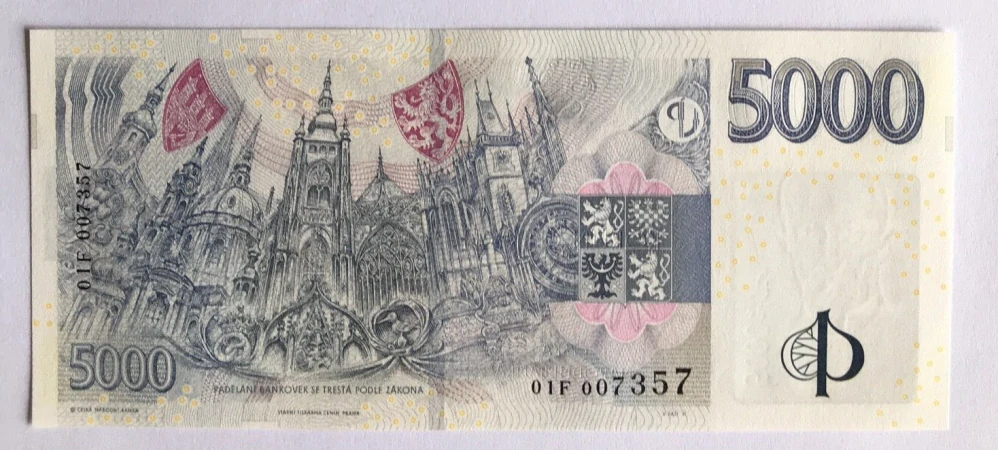 5000 Kč s přítiskem , série 01F , včetně přebalu