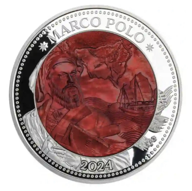 Stříbrná 5 OZ mince s perletí Marco Polo 2024 , ZAMLUVENO
