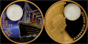 TITANIC , sada  3 bronzových kolorovaných mincí , 2012 Proof