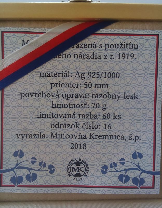 Medaile vznik ČSR od Šejnosta - 2018 , 60 ks , číslo 16 ,  SLEVA  !! , Prodáno