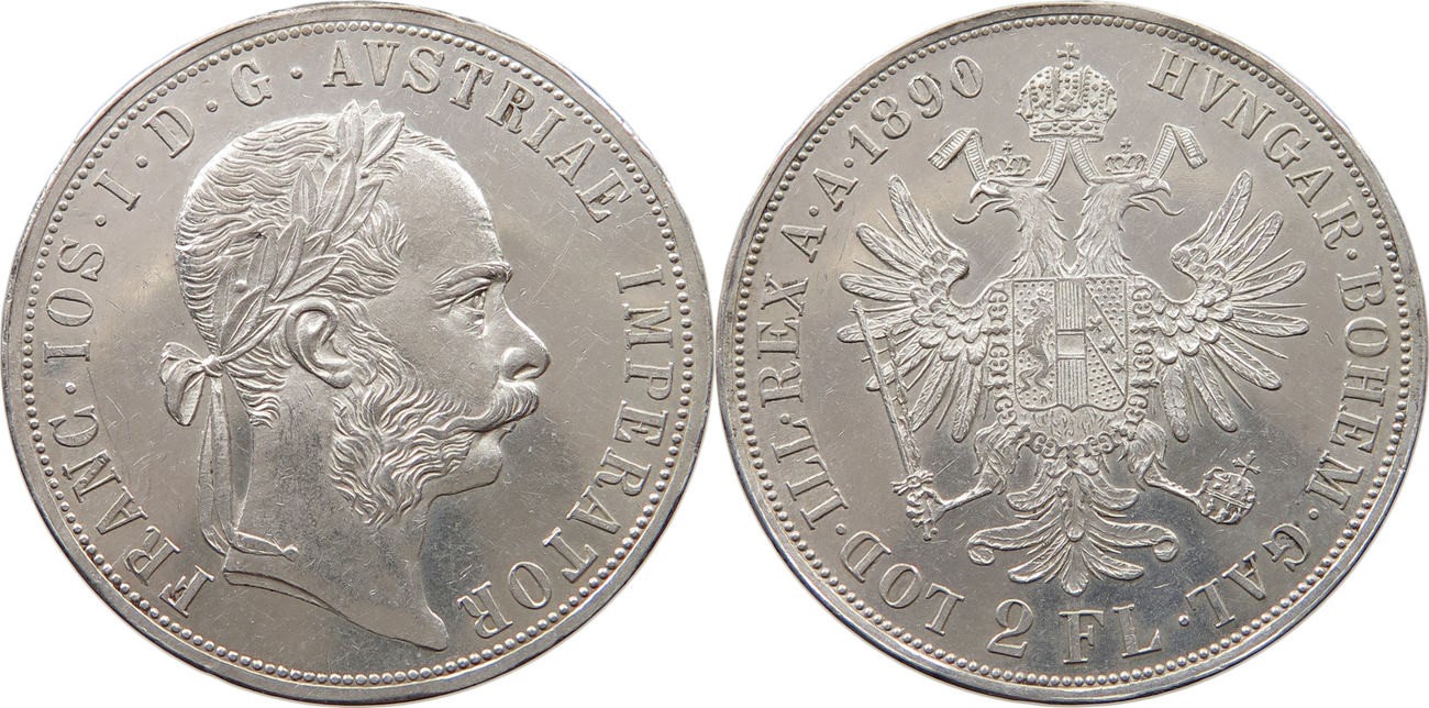 2 FLORIN - dvouzlatník 1890 - luxusní - téměř RL - Prodáno