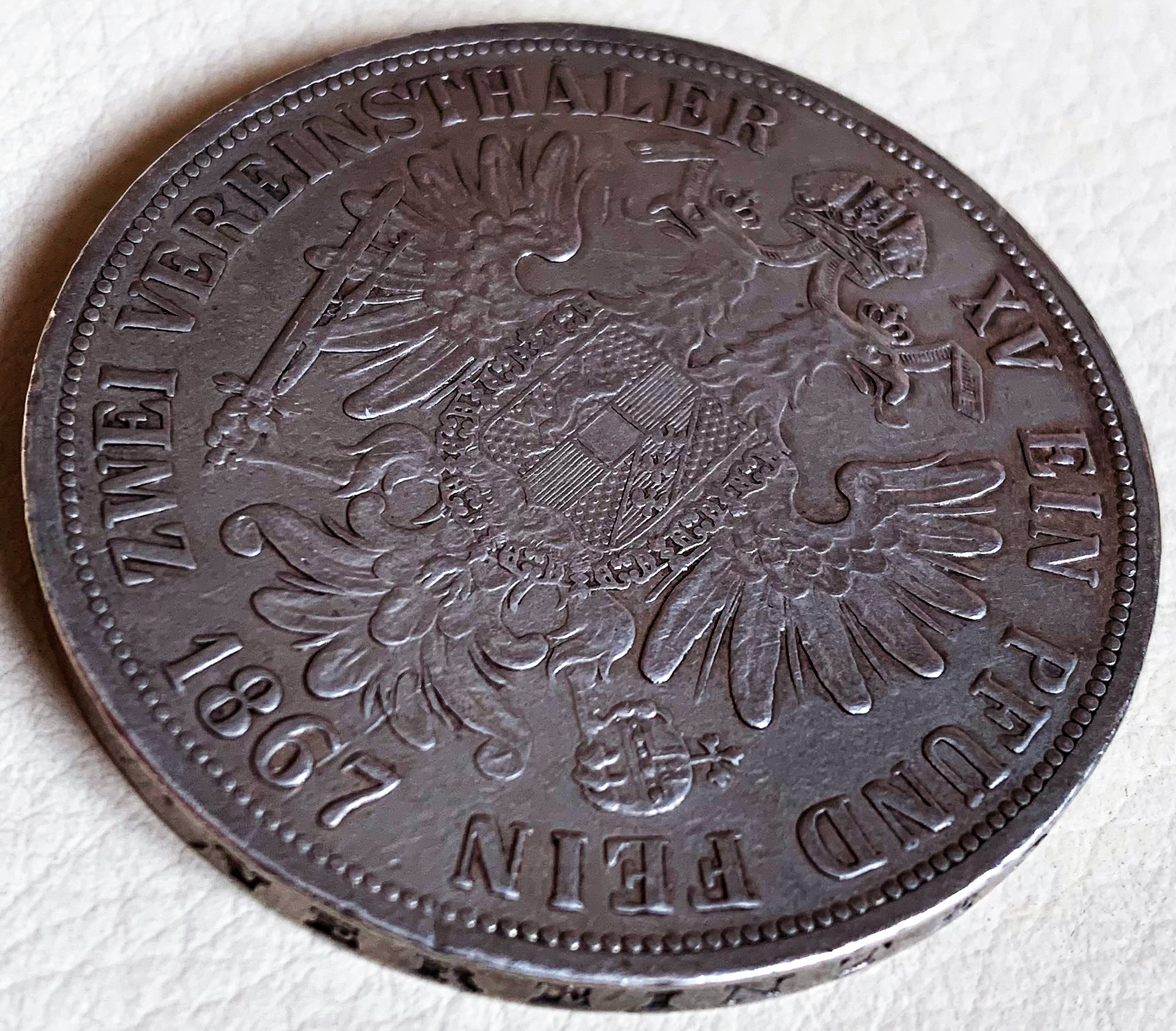 SPOLKOVÝ 2 TOLAR 1867 A (2 VEREINSTALER) - VZÁCNÁ STŘÍBRNÁ MINCE - Luxusní - VELKÁ SLEVA - Prodáno
