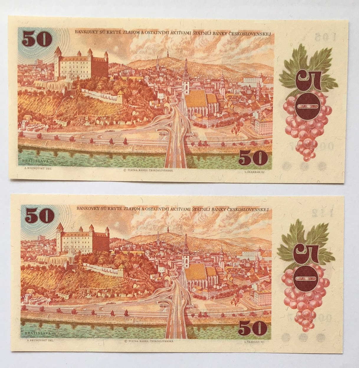 50 Kčs 1988  série  I05 a I12 , dva kusy se stejným číslem , UNC  , prodáno