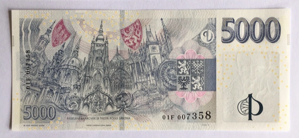 5000 Kč s přítiskem , série 01F , včetně přebalu