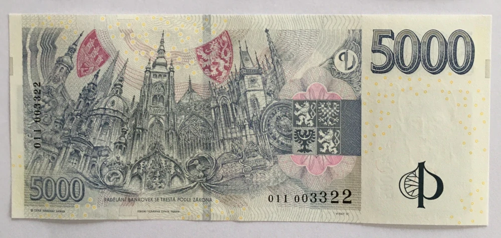 5000 Kč s přítiskem , 01I 003322, luxusní číslo