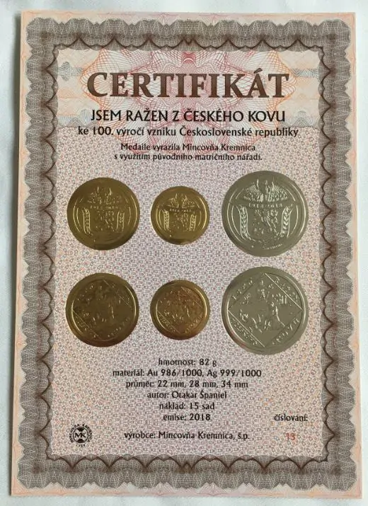 1918 - 2018 - Jsem ražen z českého kovu - jednostranné odražky , jen 15 sad