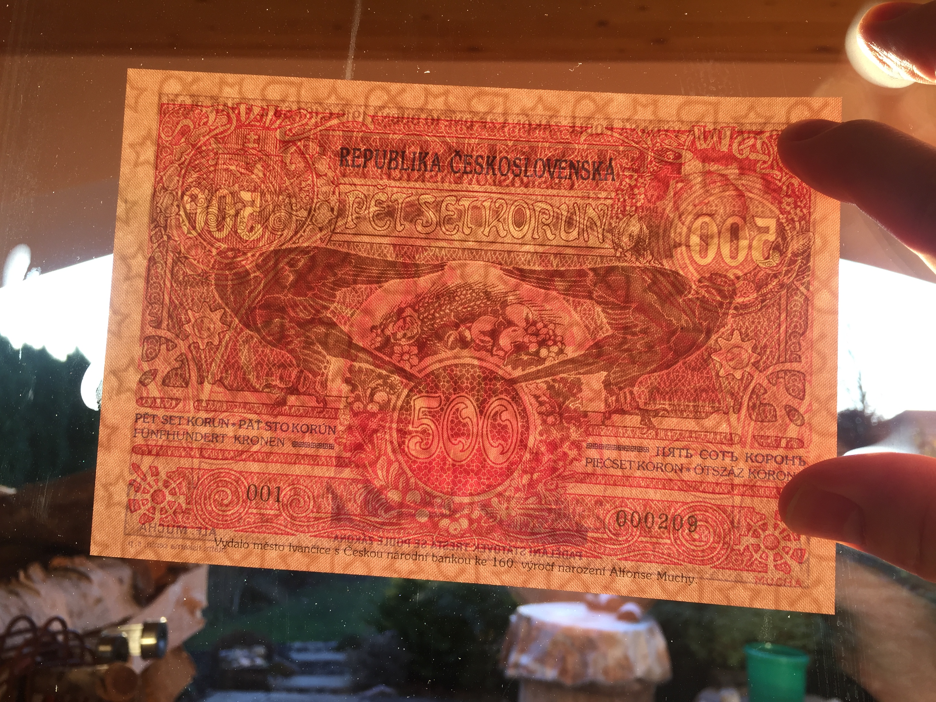 500 Kč 1919 - Muchovka - Replika s vodoznakem