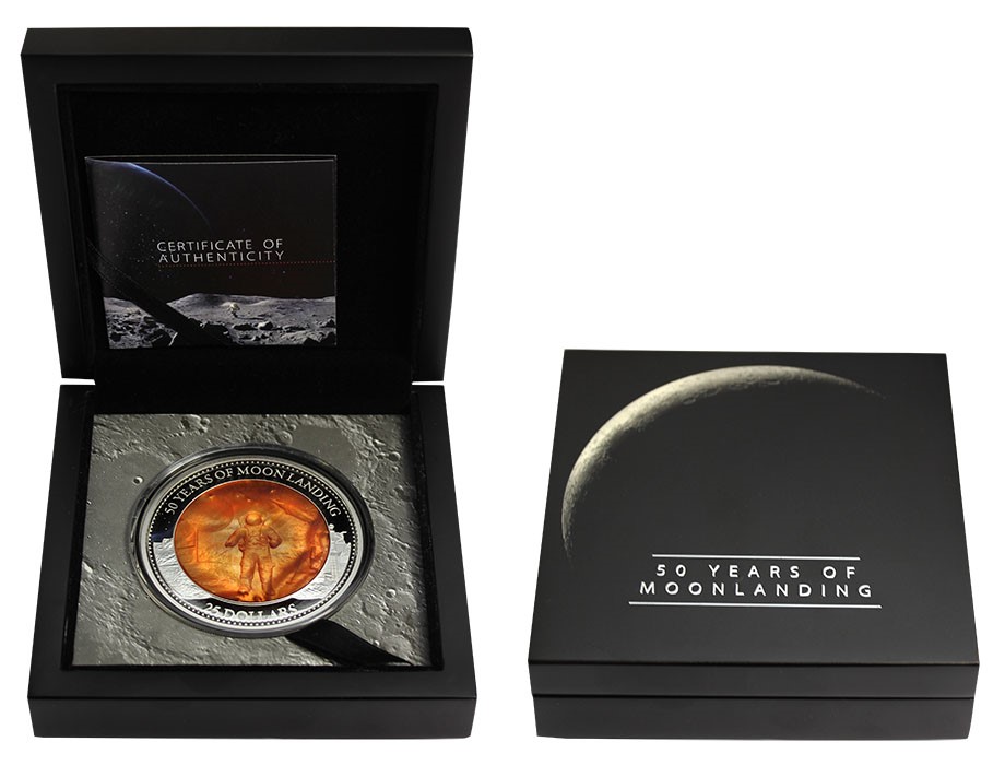 Stříbrná mince 5 Oz Přistání na Měsíci 50. výročí 2019 Perleť Proof - DOSTUPNOST NA DOTAZ !