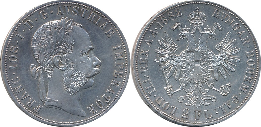 2 FLORIN - dvouzlatník 1882 - LUXUSNÍ!!! - Prodáno