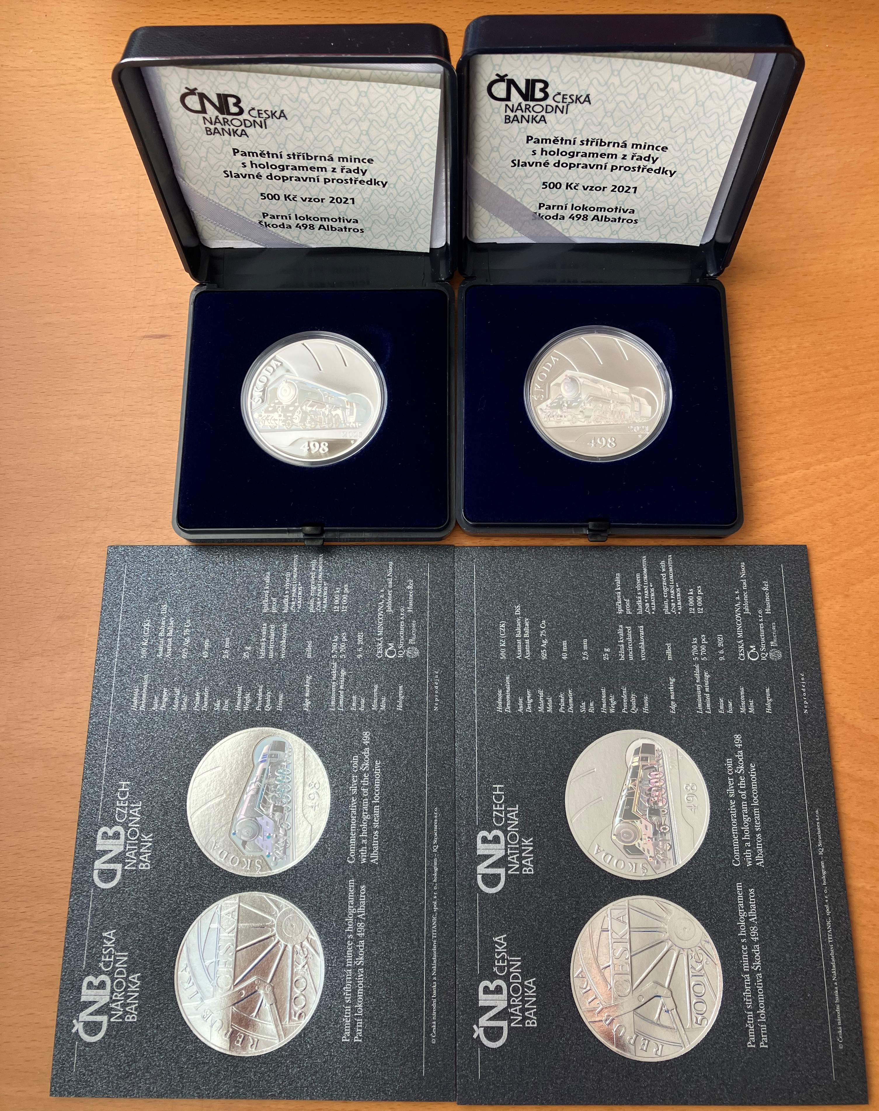 500 Kč lokomotivy Albatros PROOF a  BK - dvě mince  - Luxusní a vzácné  - Prodáno