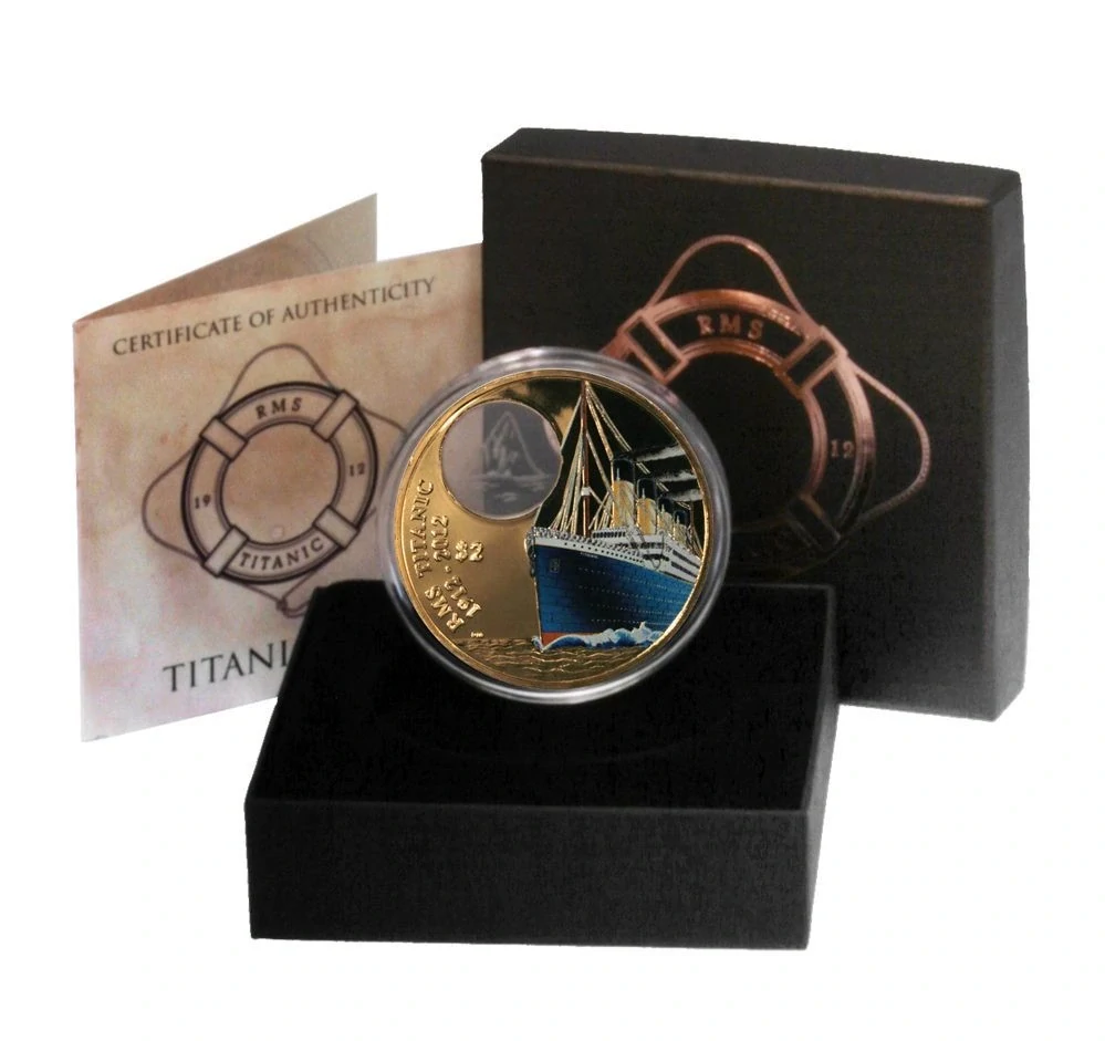 TITANIC , sada  3 bronzových kolorovaných mincí , 2012 Proof