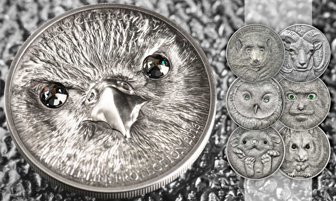 Vzácná stříbrná mince Raroh velký 1 Oz Wildlife Protection 2016 Antique Standard - Luxusní