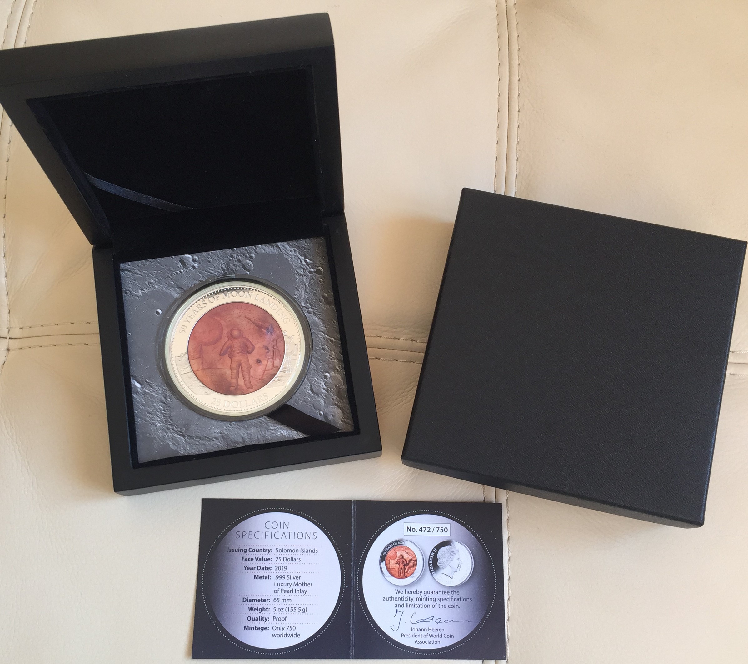 Stříbrná mince 5 Oz Přistání na Měsíci 50. výročí 2019 Perleť Proof - DOSTUPNOST NA DOTAZ !