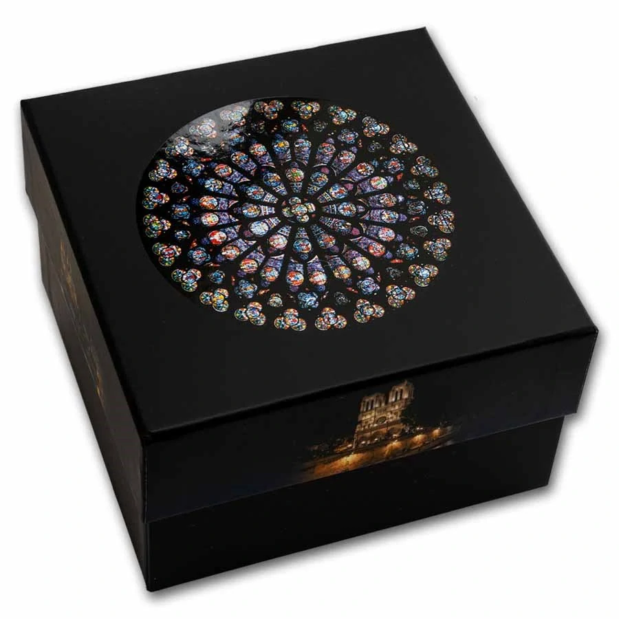 Stříbrná mince NOTRE DAME Mandala Art , 65 mm , 5 OZ , 2024